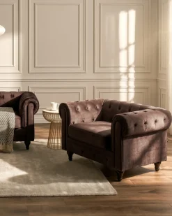 Hot CHESTERFIELD Welur Ciemno Wszystkie Fotele|Fotele Tapicerowane