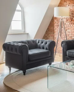 Discount CHESTERFIELD Welur Czarny Wszystkie Fotele|Fotele Tapicerowane