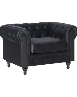 Discount CHESTERFIELD Welur Czarny Wszystkie Fotele|Fotele Tapicerowane