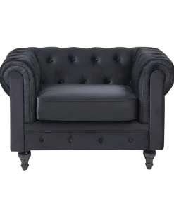 Discount CHESTERFIELD Welur Czarny Wszystkie Fotele|Fotele Tapicerowane