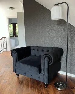 Discount CHESTERFIELD Welur Czarny Wszystkie Fotele|Fotele Tapicerowane