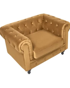 Clearance CHESTERFIELD Welur Złoty Wszystkie Fotele|Fotele Tapicerowane