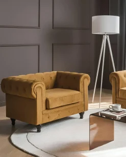 Clearance CHESTERFIELD Welur Złoty Wszystkie Fotele|Fotele Tapicerowane