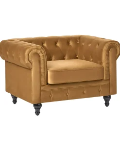 Clearance CHESTERFIELD Welur Złoty Wszystkie Fotele|Fotele Tapicerowane