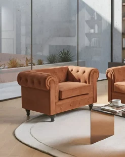 Outlet CHESTERFIELD Welur Złoty brąz Wszystkie Fotele|Fotele Tapicerowane