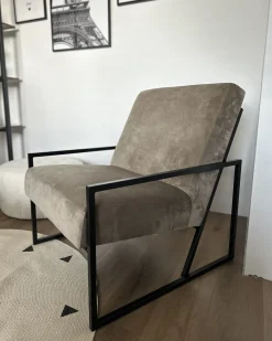 Clearance Fotel DELARY Welur Beżowoszary Wszystkie Fotele|Fotele Tapicerowane