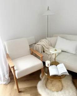 New Fotel ESRUM Boucle Jasny brąz/ biały Wszystkie Fotele|Fotele Tapicerowane