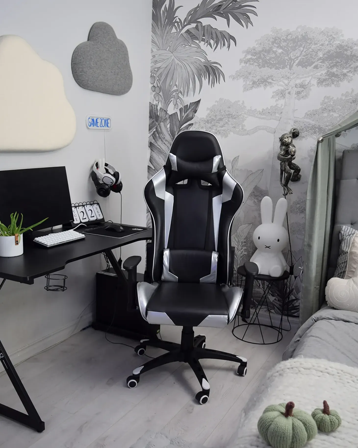 Discount Fotel gamingowy KNIGHT Ekoskóra Srebrny Dzieci Wszystkie Krzesła|Wszystkie Meble I Akcesoria Dziecięce