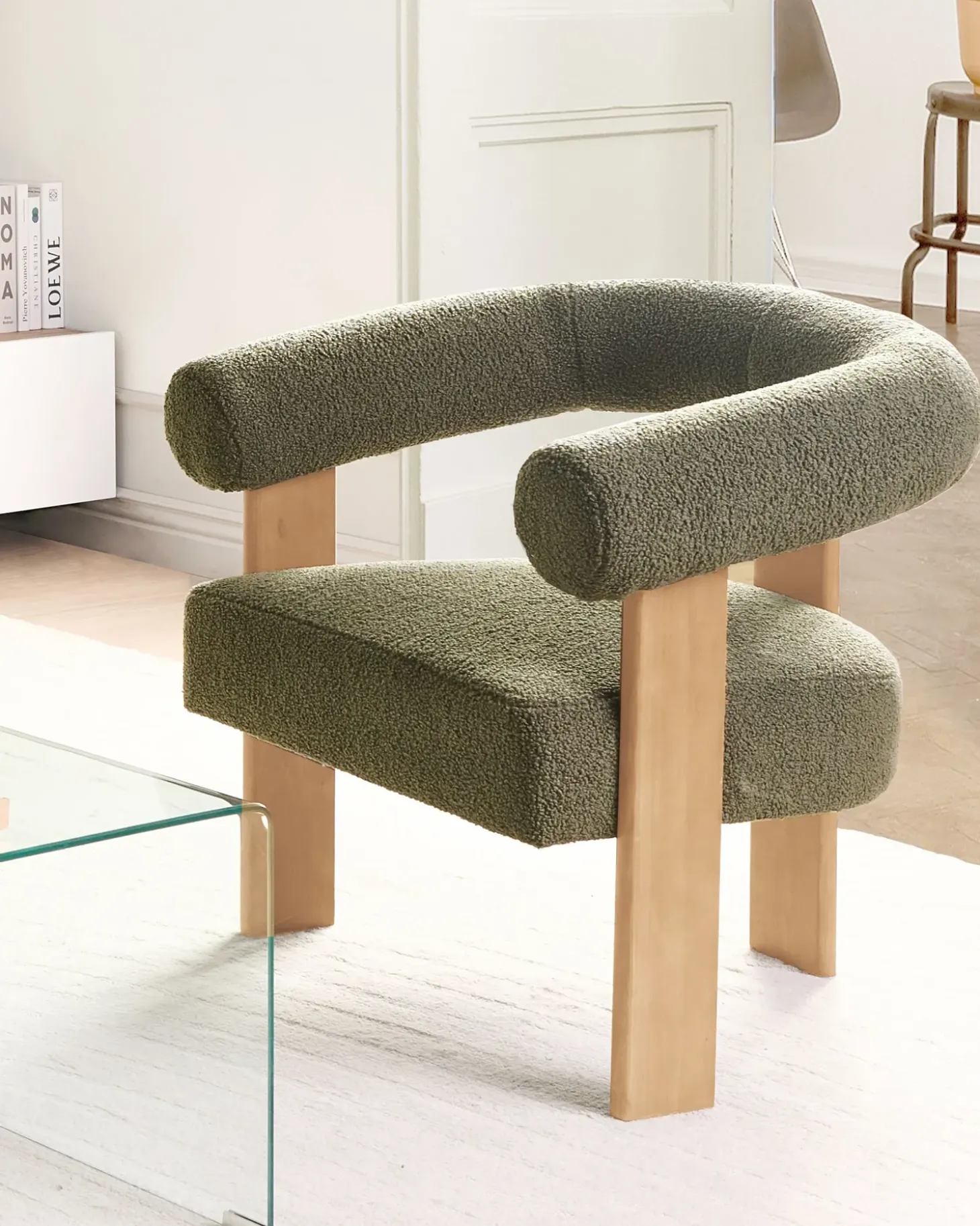 Discount ILBRO Boucle Zielony/ jasny brąz Wszystkie Fotele|Fotele Tapicerowane