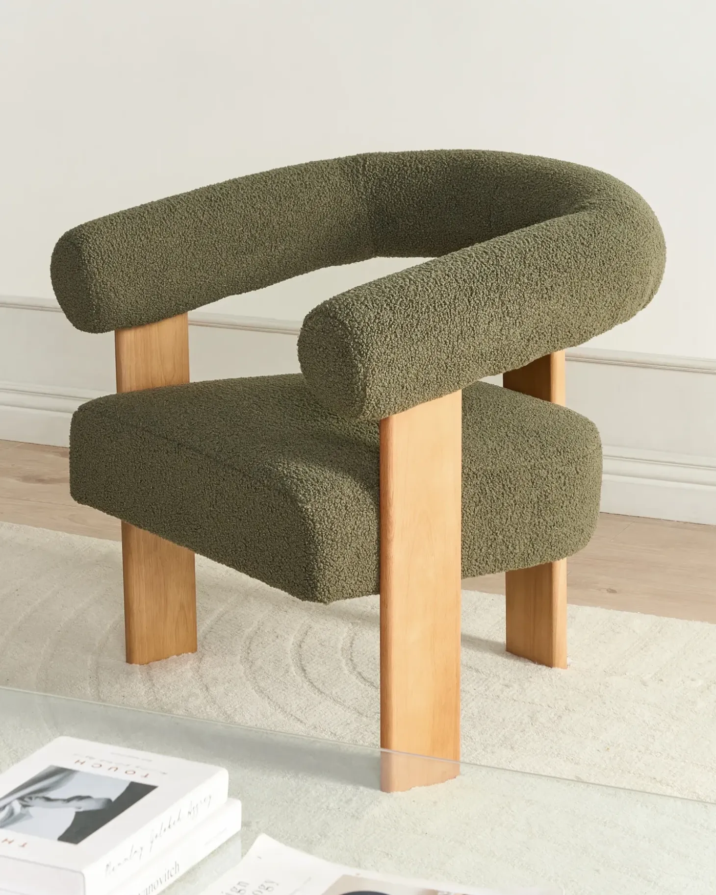 Discount ILBRO Boucle Zielony/ jasny brąz Wszystkie Fotele|Fotele Tapicerowane