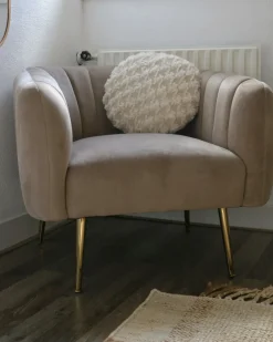 Clearance Fotel LACONIA Welur Beżowoszary Wszystkie Fotele|Fotele Tapicerowane
