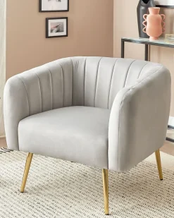 Discount Fotel LACONIA Welur Jasnoszary Wszystkie Fotele|Fotele Tapicerowane