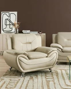 Clearance LEIRA Ekoskóra Beżowy Wszystkie Fotele|Fotele Skórzane