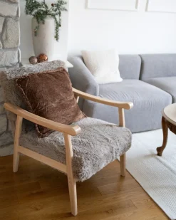 Discount LEKNES Sztuczne futro Beżowoszary Wszystkie Fotele|Fotele Tapicerowane