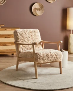 Discount Fotel LEKNES Sztuczne futro Jasnobeżowy Wszystkie Fotele|Fotele Tapicerowane