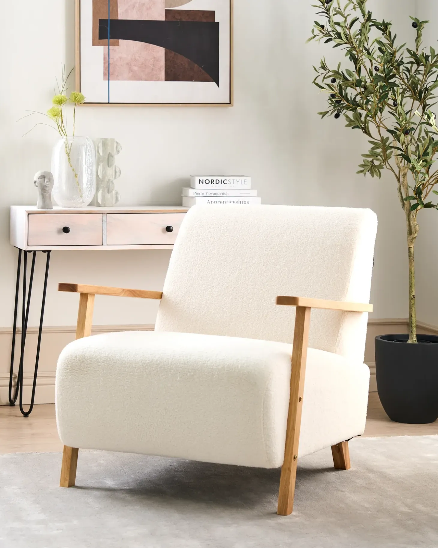 Discount Fotel LESJA Boucle Jasnobeżowy Wszystkie Fotele|Fotele Tapicerowane