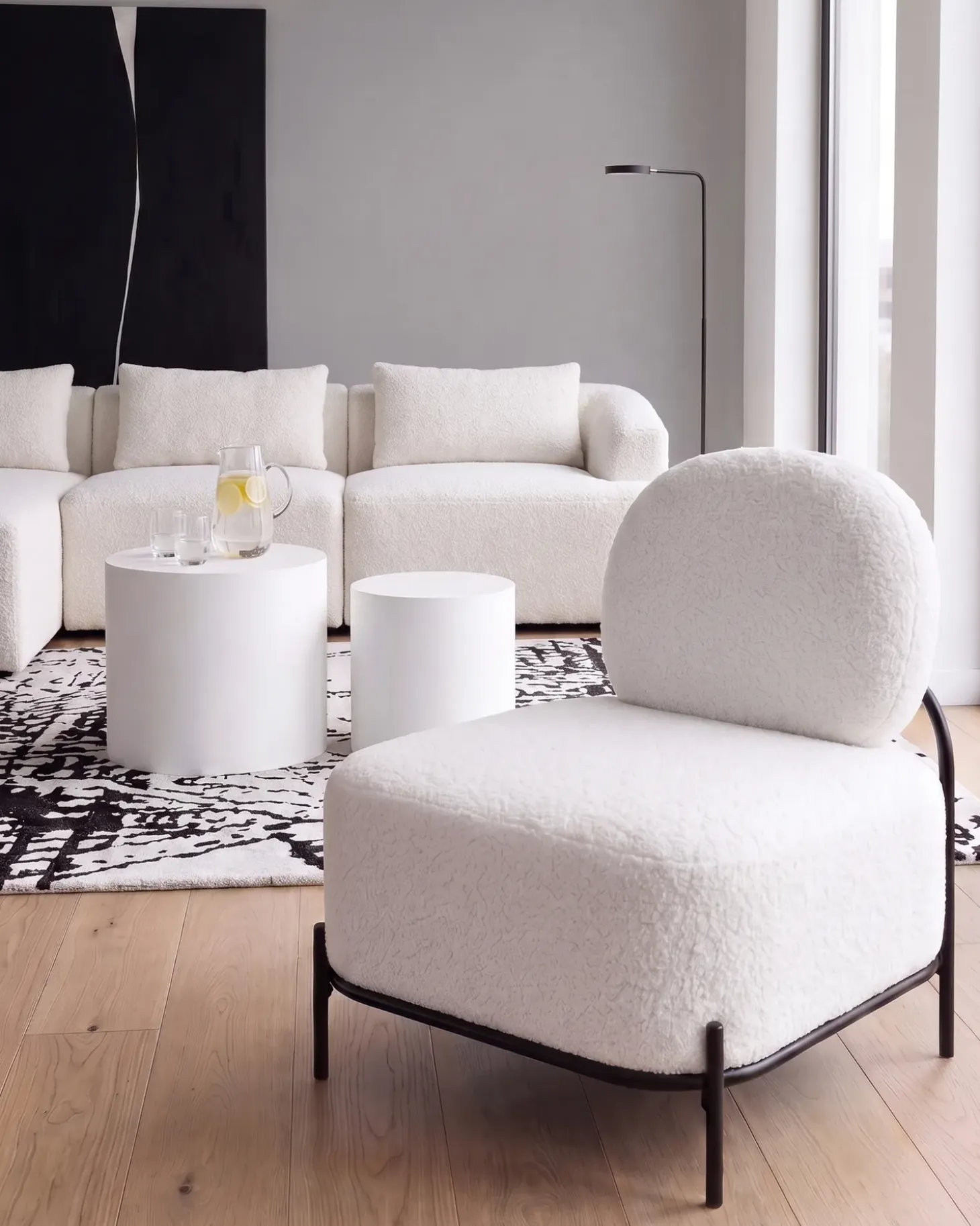 New Fotel LUNDE Boucle Biały Wszystkie Fotele|Fotele Tapicerowane