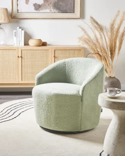 Clearance Fotel obrotowy DAVIK Boucle Jasnozielony Wszystkie Fotele|Fotele Tapicerowane