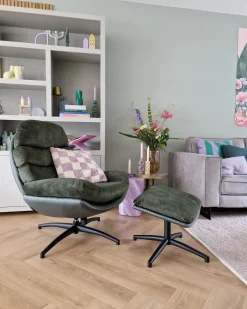 Discount Fotel obrotowy EIDE Z podnóżkiem Welur Ciemnozielony Wszystkie Fotele|Fotele Tapicerowane