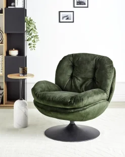 Clearance Fotel obrotowy NOLVIK Welur Ciemnozielony Wszystkie Fotele|Fotele Tapicerowane