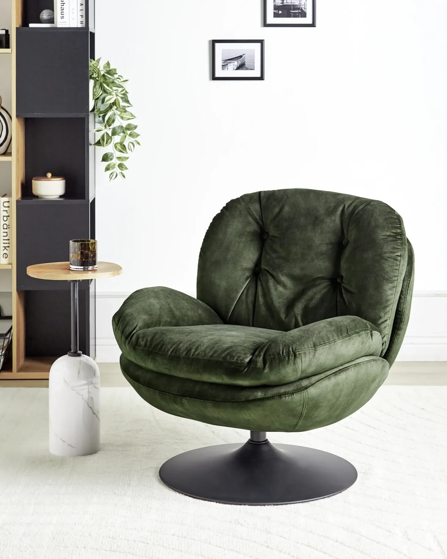 Clearance Fotel obrotowy NOLVIK Welur Ciemnozielony Wszystkie Fotele|Fotele Tapicerowane