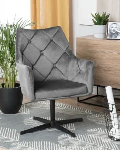 Clearance Fotel obrotowy VAKSALA Welur Ciemnoszary Wszystkie Fotele|Fotele Tapicerowane