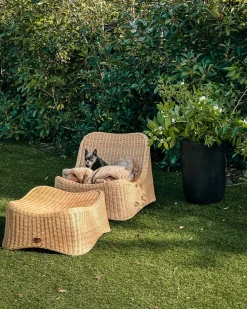 Fotel ogrodowy z otomaną AIGANI Rattan Naturalny