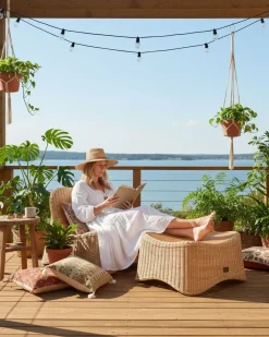 Fotel ogrodowy z otomaną AIGANI Rattan Naturalny