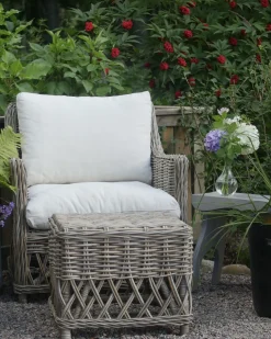 Fotel ogrodowy z poduszkami RIBOLLA Z podnóżkiem Rattan Naturalny