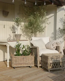 Fotel ogrodowy z poduszkami RIBOLLA Z podnóżkiem Rattan Naturalny