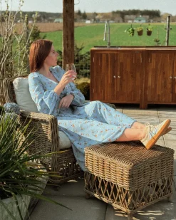 Fotel ogrodowy z poduszkami RIBOLLA Z podnóżkiem Rattan Naturalny