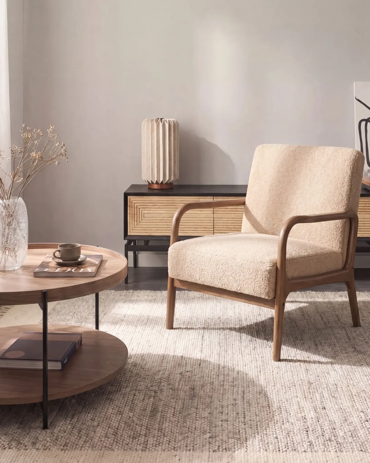 Sale Fotel SENNELS Boucle Beżowy Wszystkie Fotele|Fotele Tapicerowane