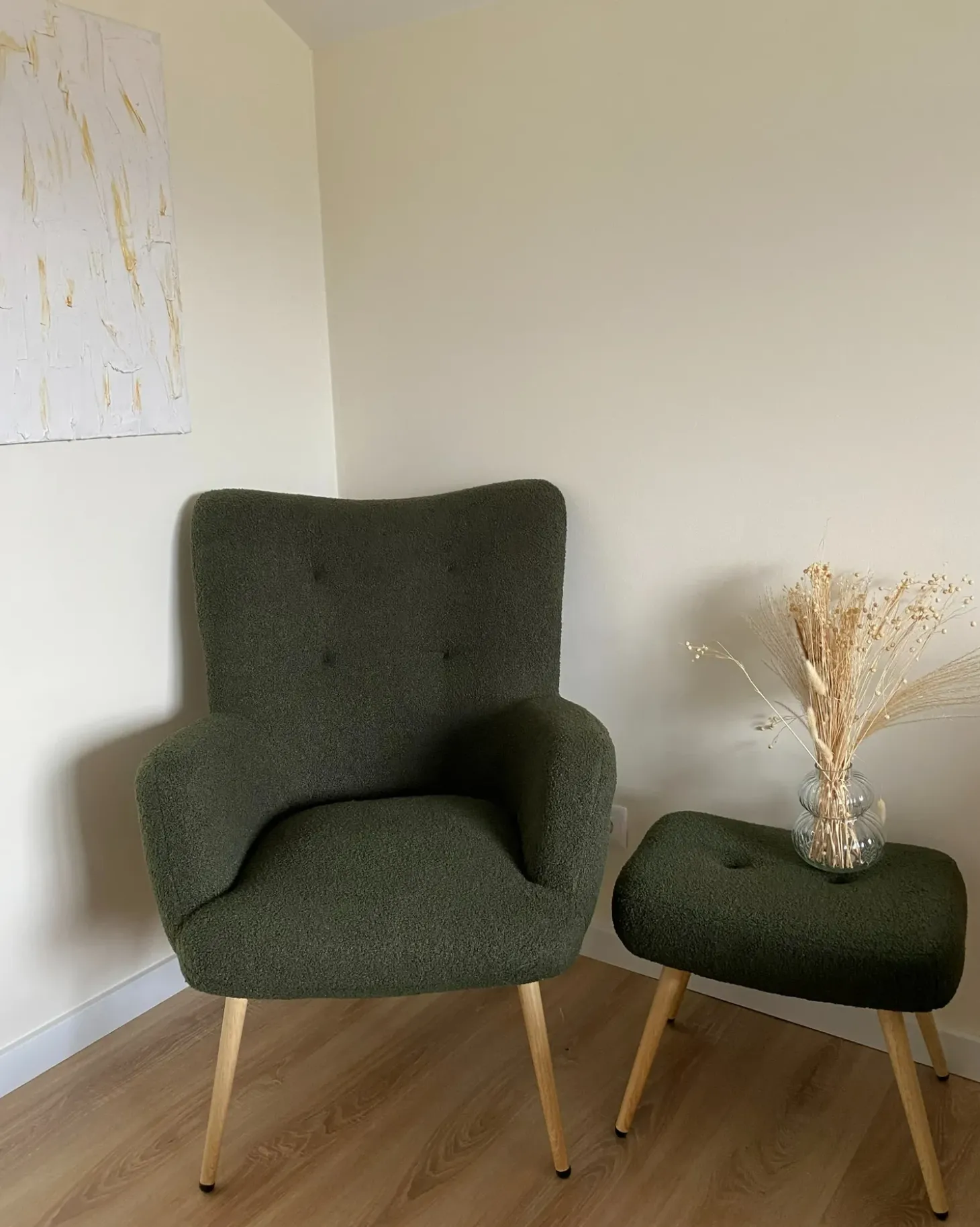 Outlet Fotel uszak VEJLE Z podnóżkiem Boucle Ciemnozielony Wszystkie Fotele|Fotele Tapicerowane