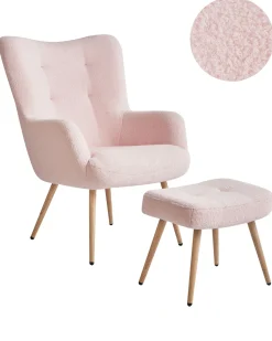 Clearance Fotel uszak VEJLE Z podnóżkiem Boucle Pastelowy róż Wszystkie Fotele|Fotele Tapicerowane