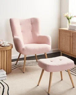 Clearance Fotel uszak VEJLE Z podnóżkiem Boucle Pastelowy róż Wszystkie Fotele|Fotele Tapicerowane