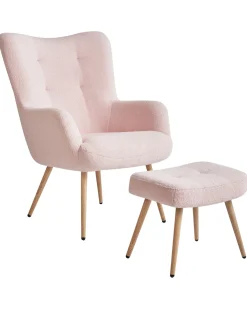 Clearance Fotel uszak VEJLE Z podnóżkiem Boucle Pastelowy róż Wszystkie Fotele|Fotele Tapicerowane