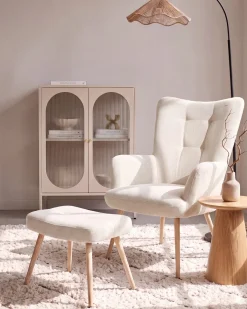 Discount Fotel uszak VEJLE Z podnóżkiem Jasnobeżowy Wszystkie Fotele|Fotele Tapicerowane