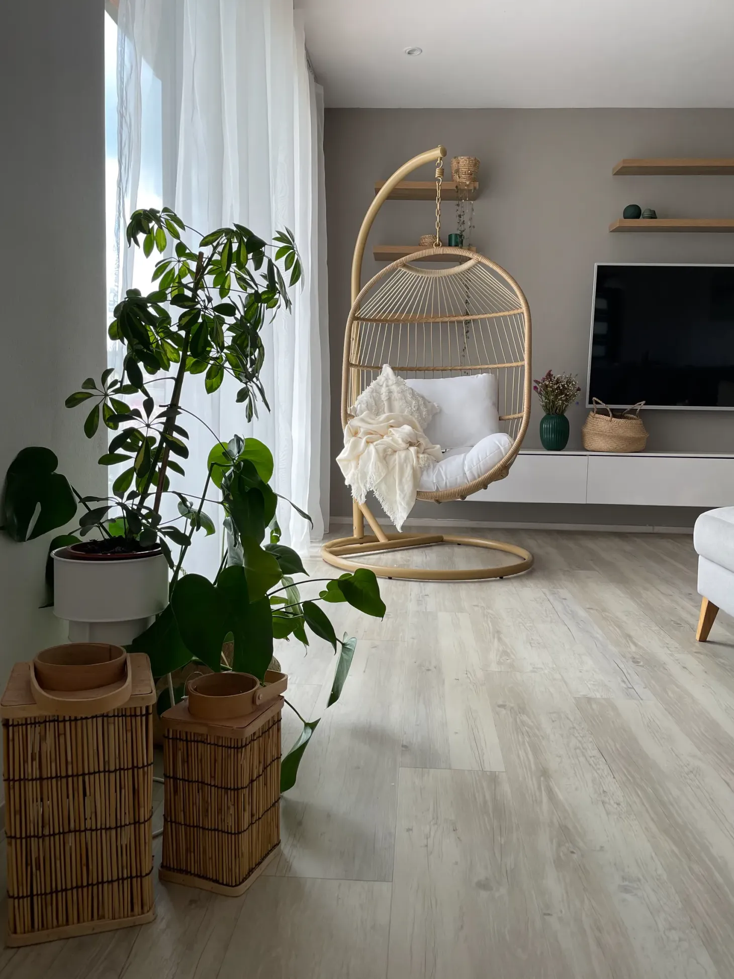 Fotel wiszący ze stojakiem ALBA Technorattan Naturalny