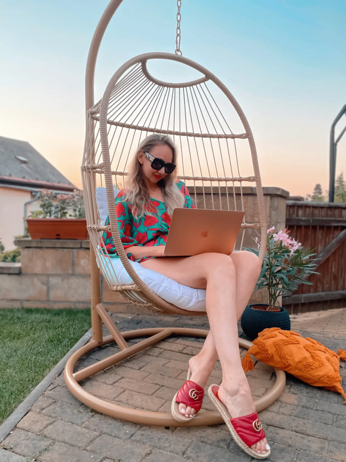 Fotel wiszący ze stojakiem ALBA Technorattan Naturalny