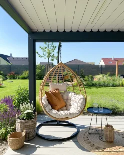 Fotel wiszący ze stojakiem ARSITA Technorattan Naturalny