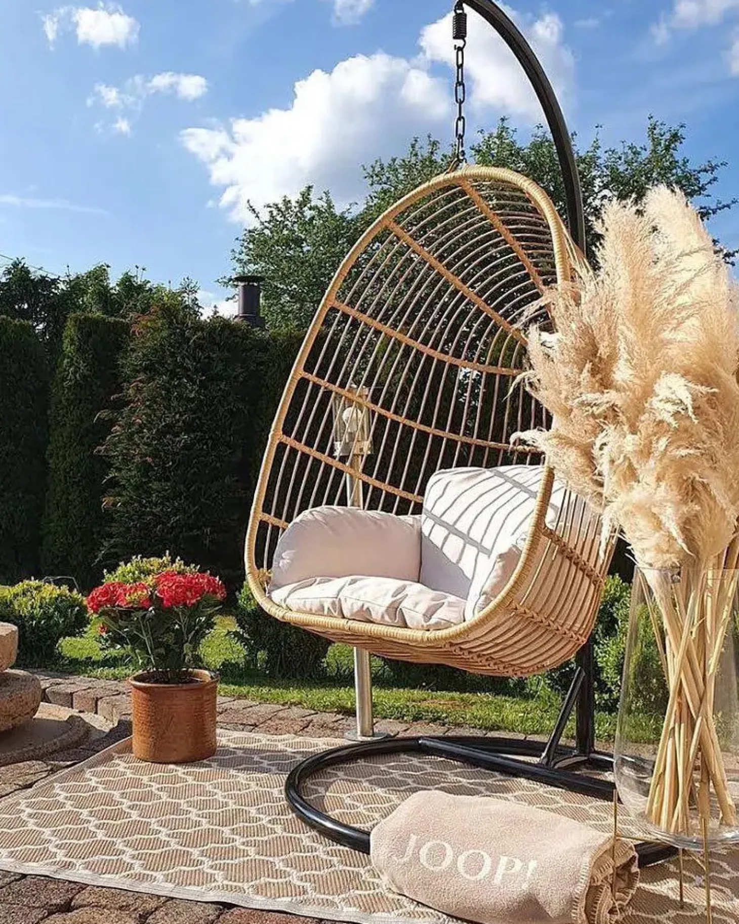 Fotel wiszący ze stojakiem CASOLI Technorattan Naturalny
