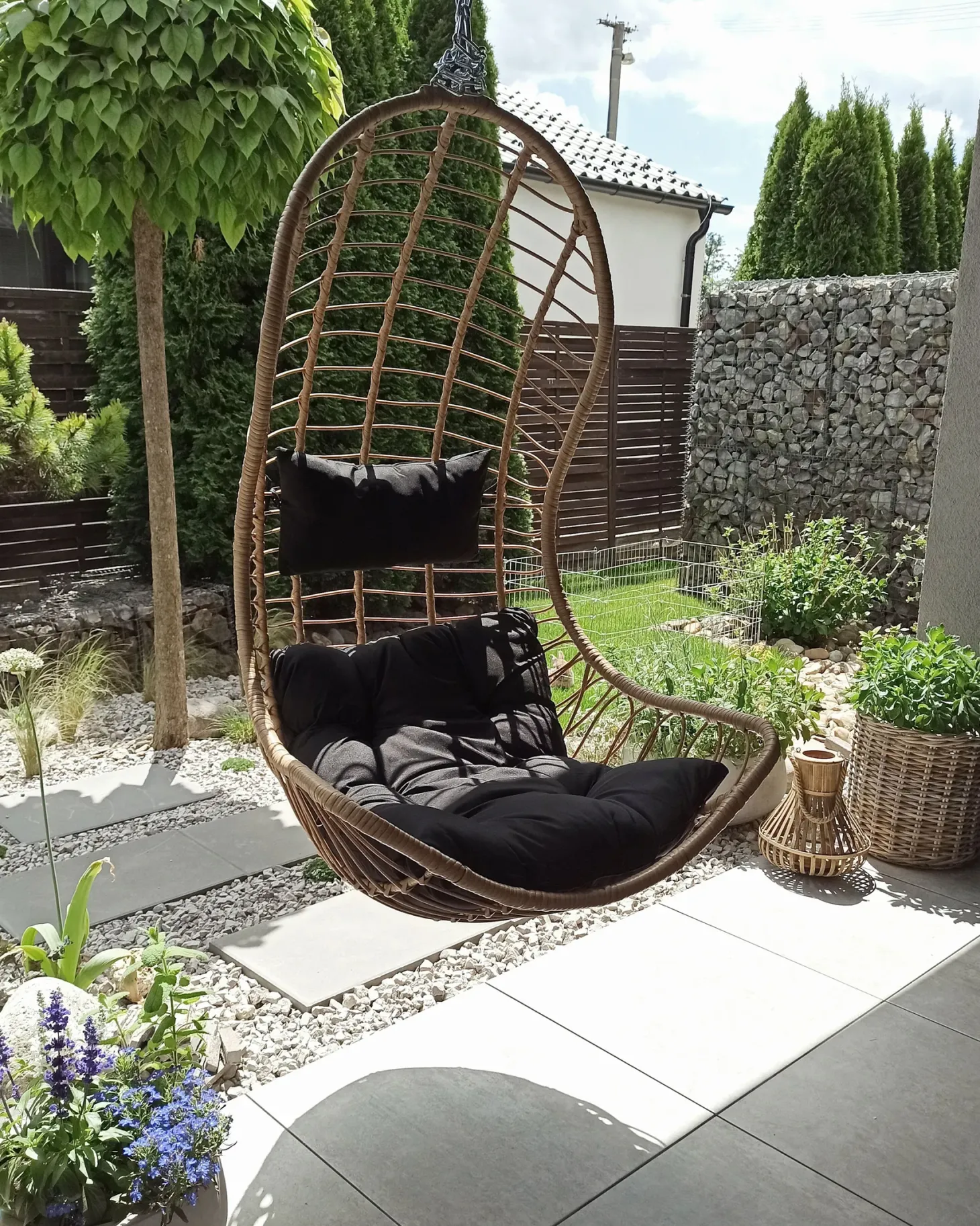 Fotel wiszący ze stojakiem PINETO Technorattan Naturalny