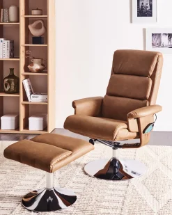 Discount Fotel z masażem LEGEND Z podnóżkiem Ekoskóra Brązowy Fotele Z Masażem|Wszystkie Fotele