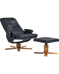 Fotel z masażem RELAXPRO Z podnóżkiem Ekoskóra Czarny