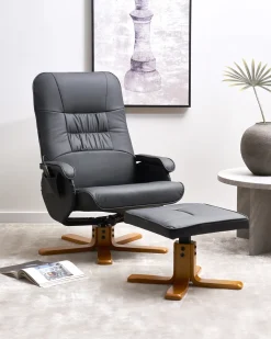Fotel z masażem RELAXPRO Z podnóżkiem Ekoskóra Czarny