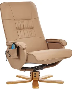 Discount Fotel z masażem RELAXPRO Z podnóżkiem Ekoskóra Jasno Fotele Z Masażem|Wszystkie Fotele