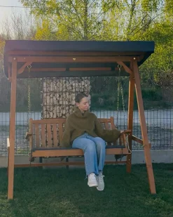 Huśtawka ogrodowa FIBBIALLA Drewno świerkowe Brązowy