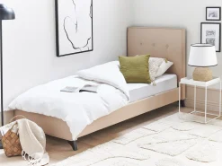 Outlet Łóżko AMBASSADOR 90 x 200 cm Beżowy Łóżka Tapicerowane|Łóżka Pojedyncze