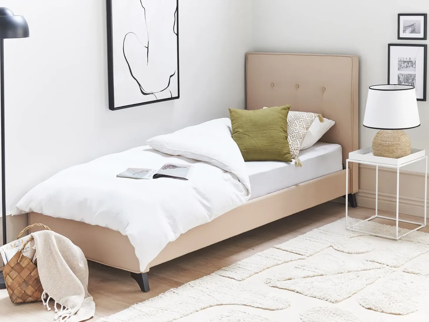 Outlet Łóżko AMBASSADOR 90 x 200 cm Beżowy Łóżka Tapicerowane|Łóżka Pojedyncze