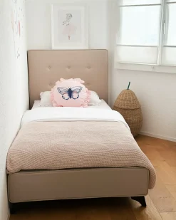 Outlet Łóżko AMBASSADOR 90 x 200 cm Beżowy Łóżka Tapicerowane|Łóżka Pojedyncze
